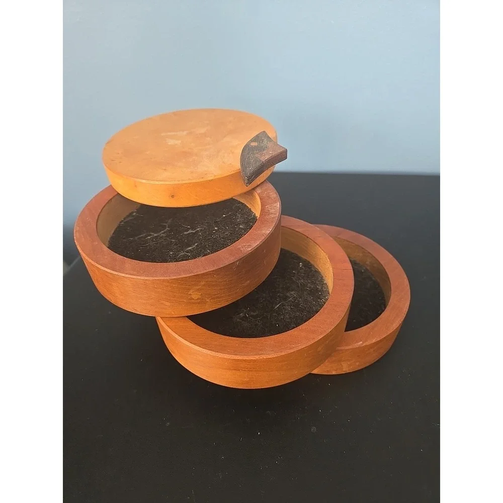 Swivel Wooden Jewelry Box Trinket Valet Dresser Organizer 3‎ Compartments Lined